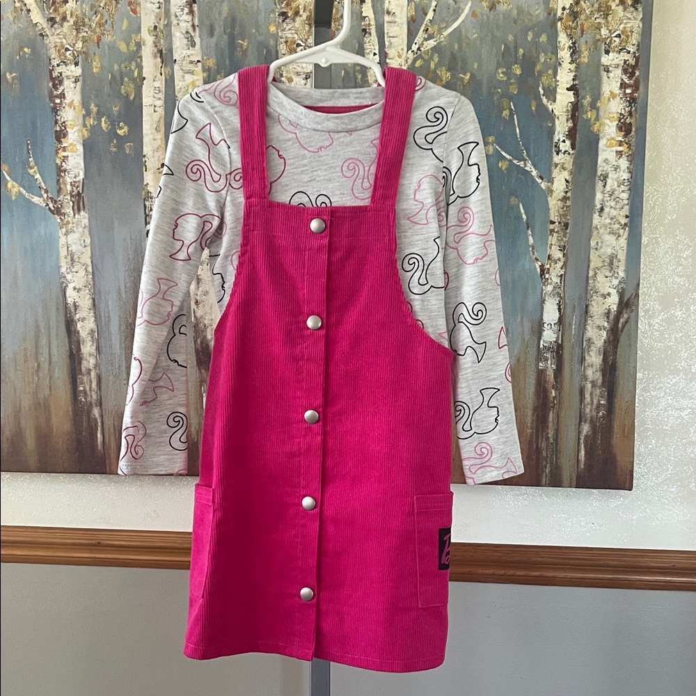 Barbie Pink Corduroy Kids Dress with Long Sleeve Barbie Top
